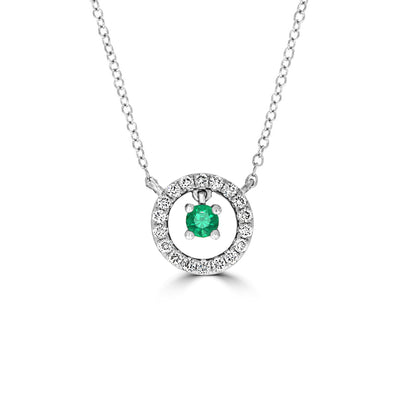 Floating Halo Emerald & Diamond Pendant