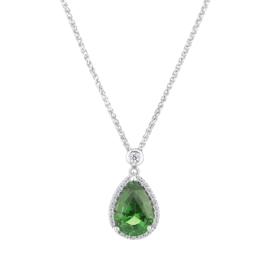 Natural Green Tsavorite & Diamond Halo Pendant