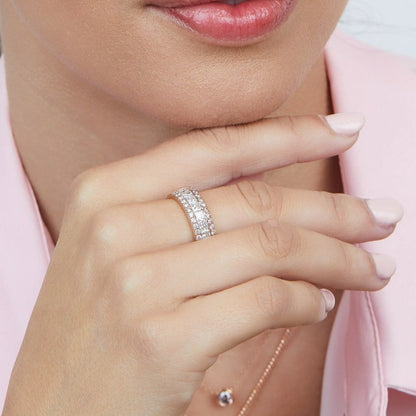 Three Row Radiant Pink & White Diamond Band | 18ct Rose Gold