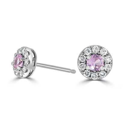 Pink Sapphire & Diamond Halo Earrings