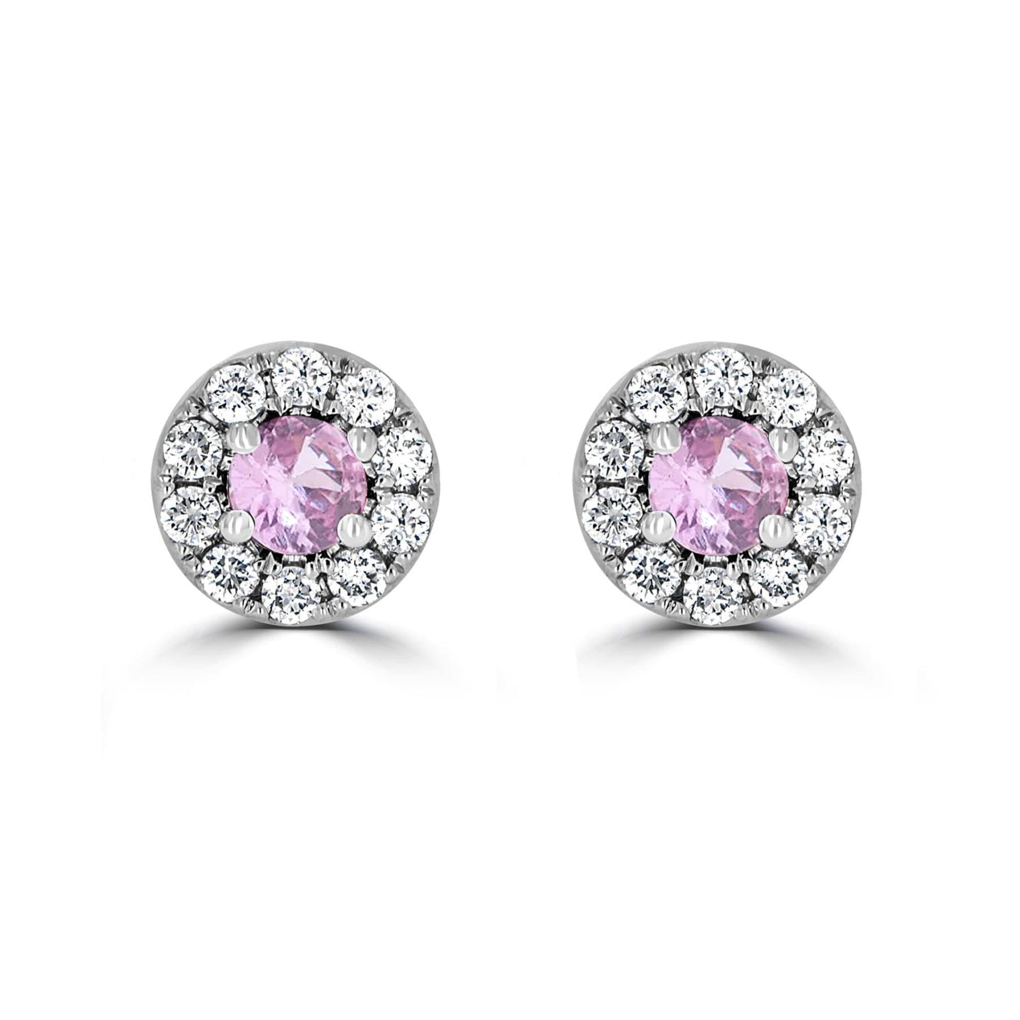 Pink Sapphire & Diamond Halo Earrings