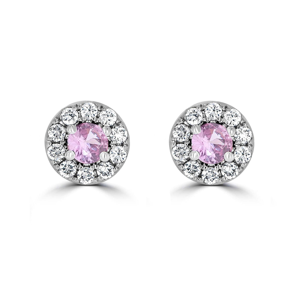 Pink Sapphire & Diamond Halo Earrings