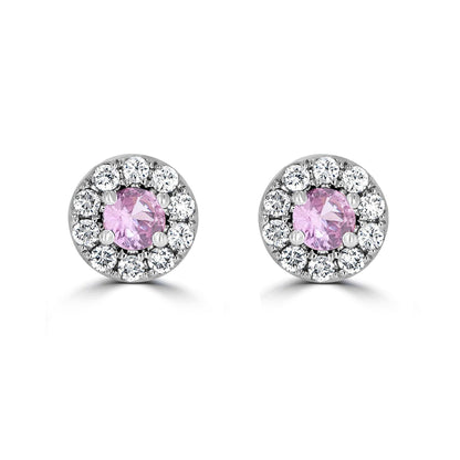 Pink Sapphire & Diamond Halo Earrings