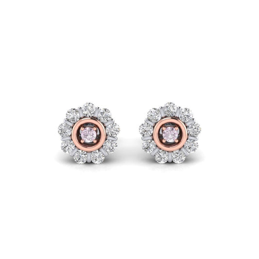 Small Flower Pink & White Halo Stud Earrings