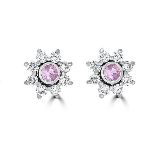 Star Halo Pink Sapphire & Diamond Earrings