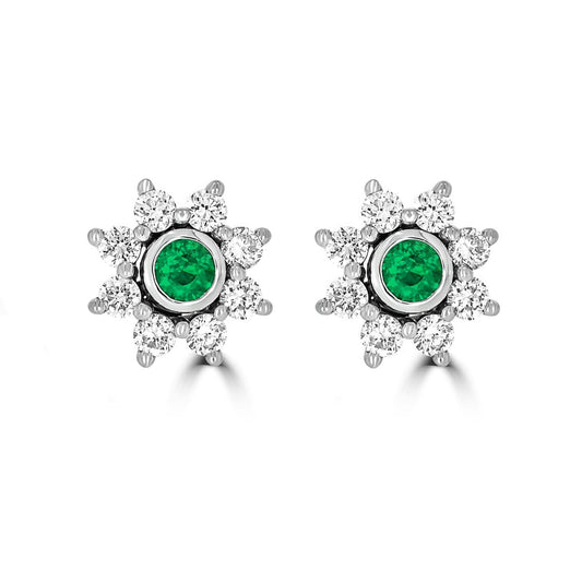 Star Halo Emerald & Diamond Earrings