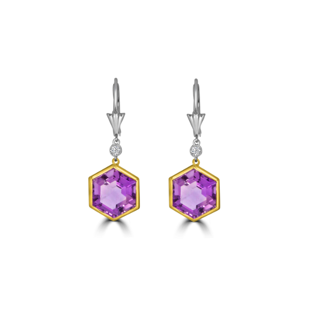 Amethyst Hexagonal Drop Earrings