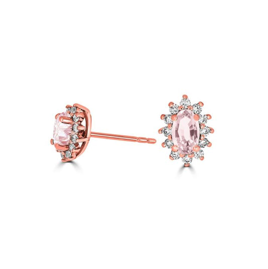 Oval Morganite & Diamond Halo Studs