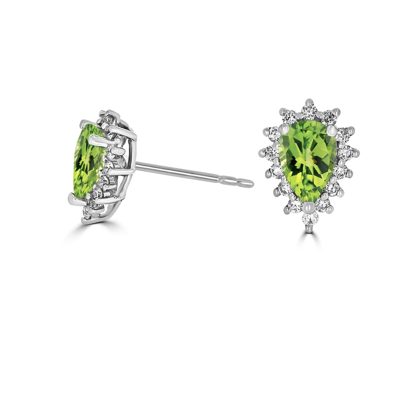 Peridot Pear Diamond Halo Earrings