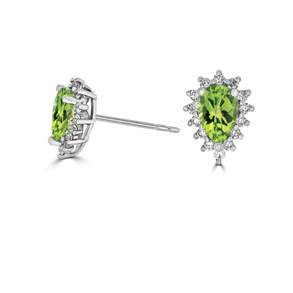 Peridot Pear Diamond Halo Earrings