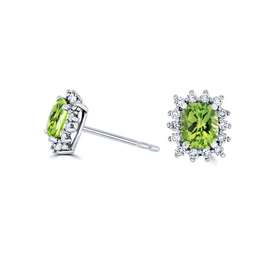 Peridot Cushion Diamond Halo Earrings