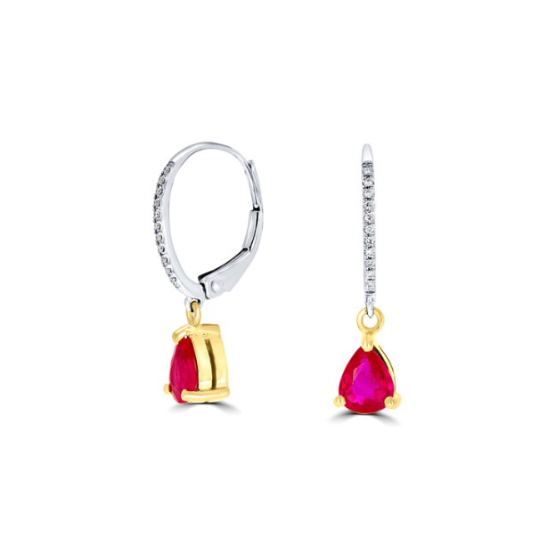 Ruby & Diamond Halo Drop Earrings