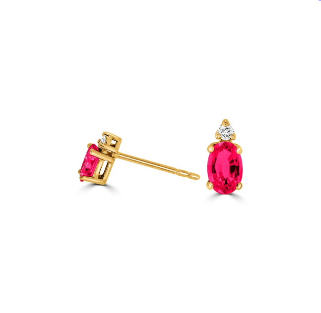 Ruby & Diamond Oval Studs