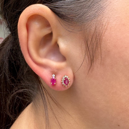 Ruby & Diamond Oval Studs