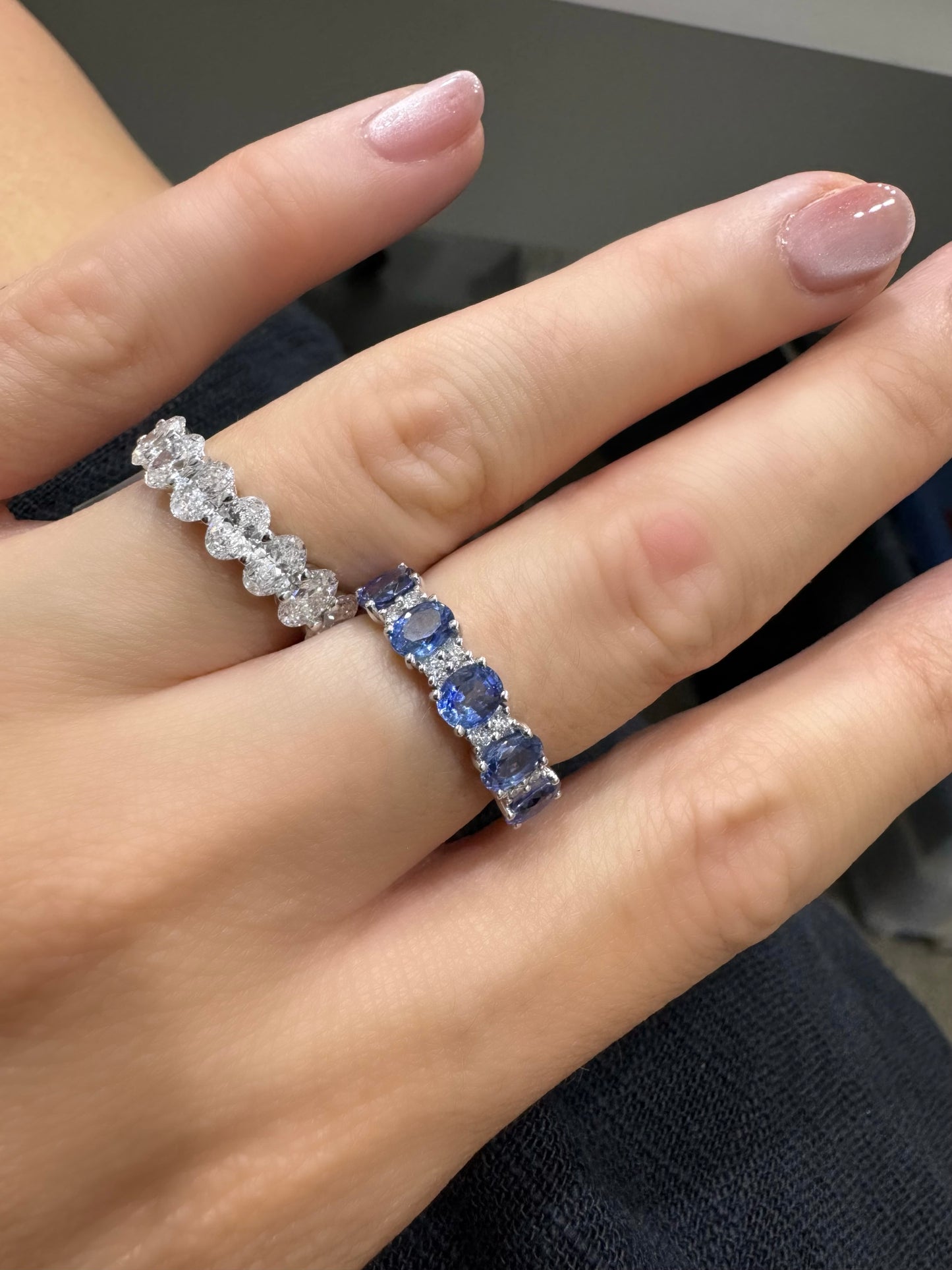 Blue Sapphire & Diamond Alternating Band