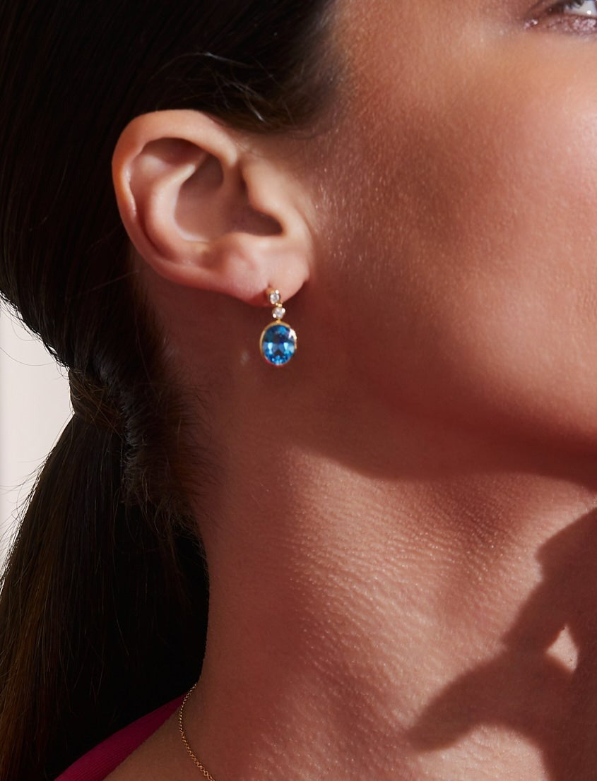 Blue Topaz 5.04ct & Diamond Bezel Earrings