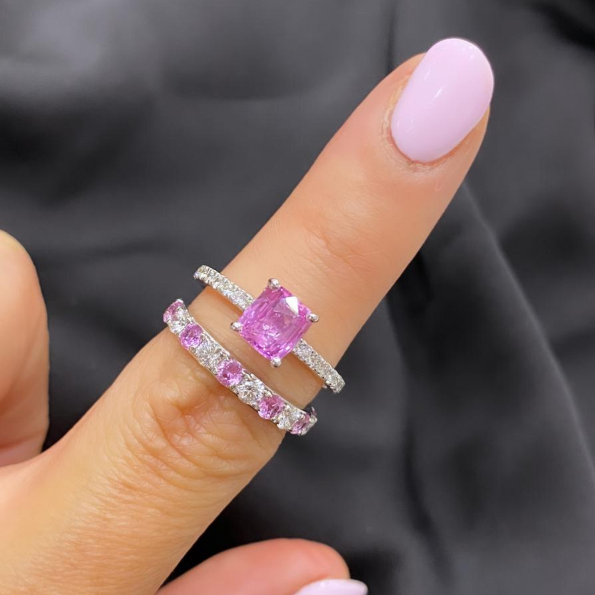 Timeless Pink Sapphire & Alternated Diamond Ring