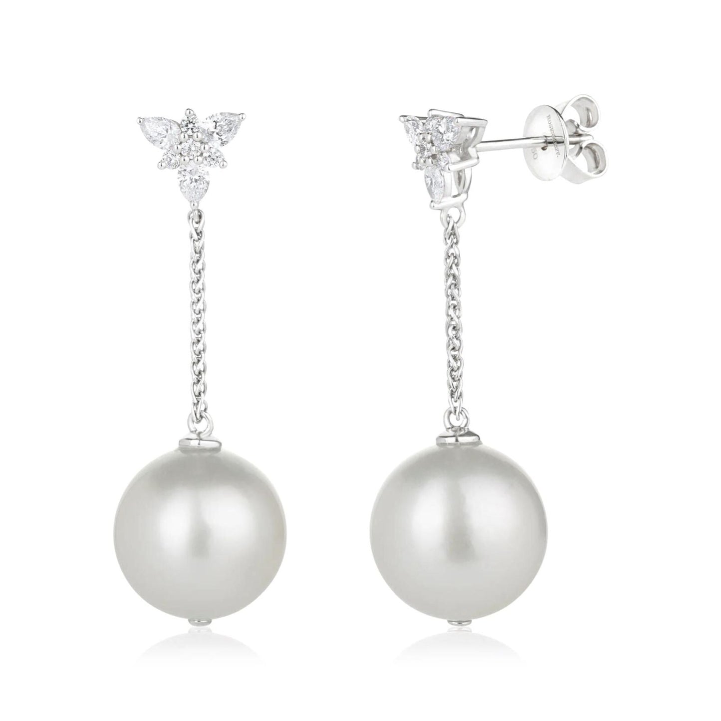 South Sea 12mm Pearl & Diamond Drop Earrings