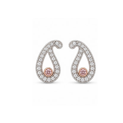 Paisley Diamond Stud Earrings with Pink Diamond Centre | 18ct Gold