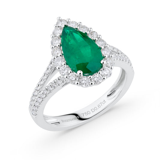 Emerald Pear Halo Ring