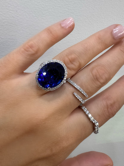 Halo Tanzanite & Diamond Ring