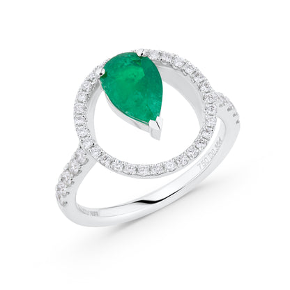 Floating Pear Emerald Diamond Ring