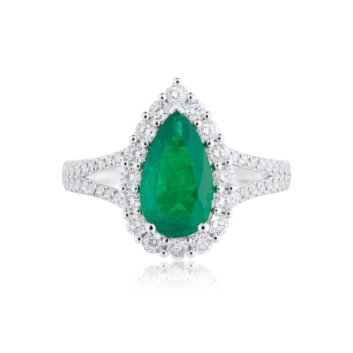 Emerald Pear Halo Ring