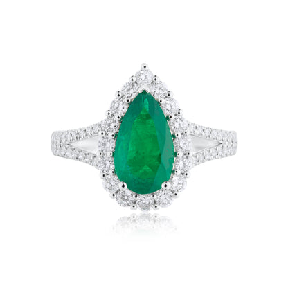 Emerald Pear Halo Ring