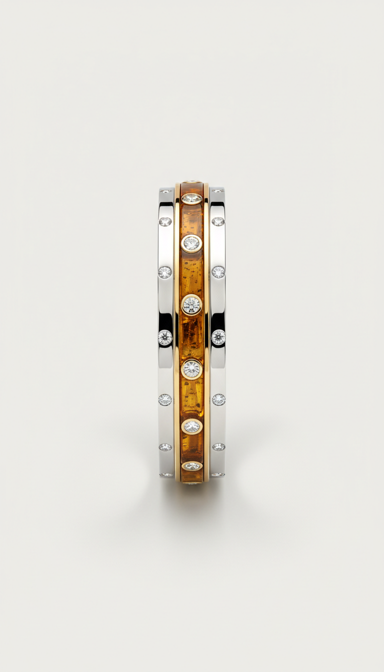 Heritage Platinum Bangle with Amber Detailing