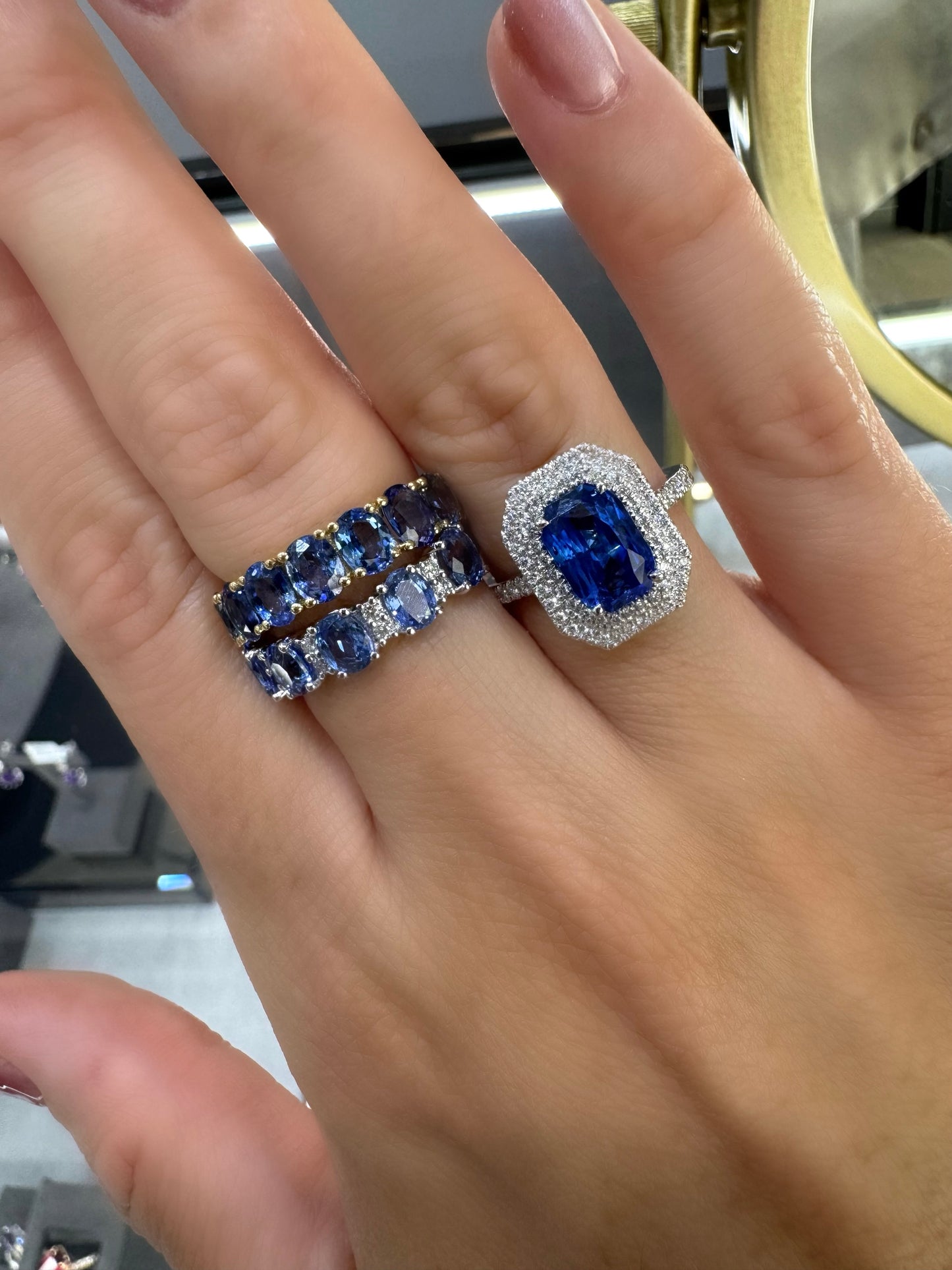 Sapphire & Diamond Double Halo Ring