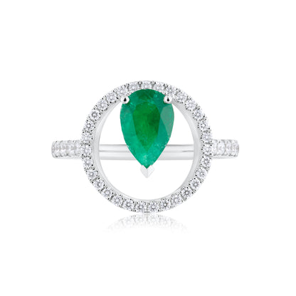 Floating Pear Emerald Diamond Ring