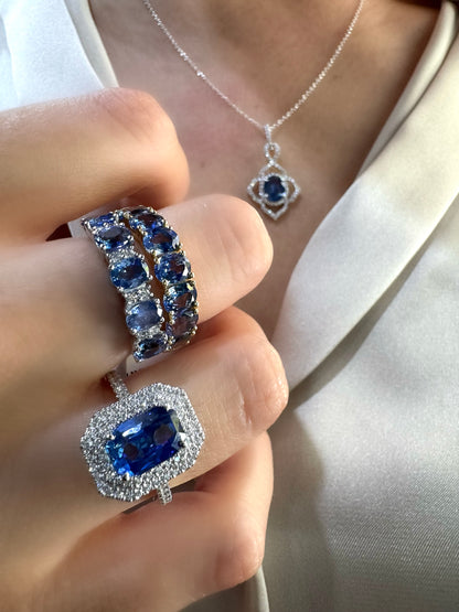 Sapphire & Diamond Double Halo Ring