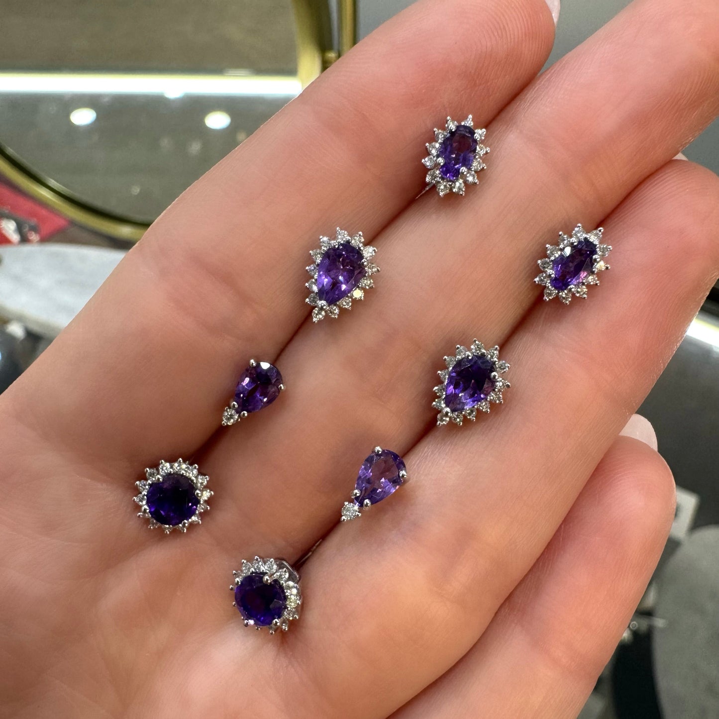 Amethyst Oval Shapes and Diamond Earrings