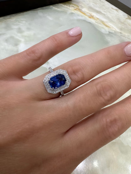 Sapphire & Diamond Double Halo Ring