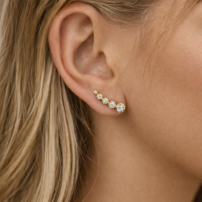 Yellow Gold Bezel Curve Diamond Earrings