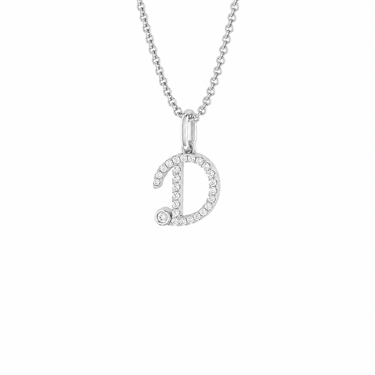 18K White Gold Initial Letter with Natural Diamond Pendant.