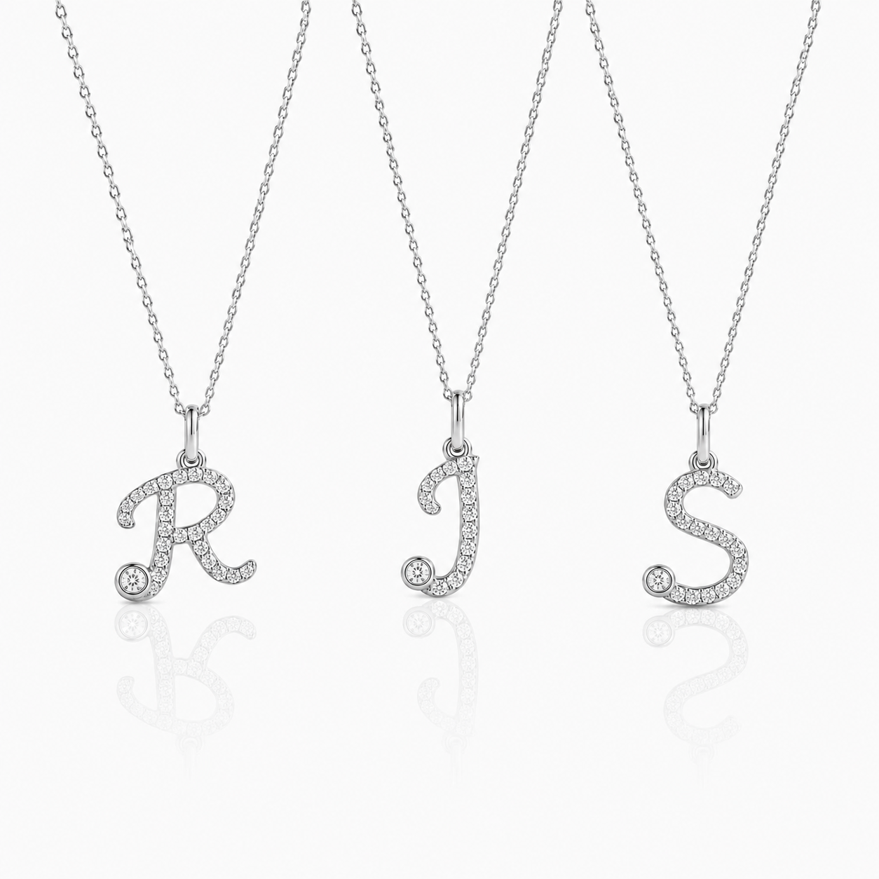 18K White Gold Initial Letter with Natural Diamond Pendant.
