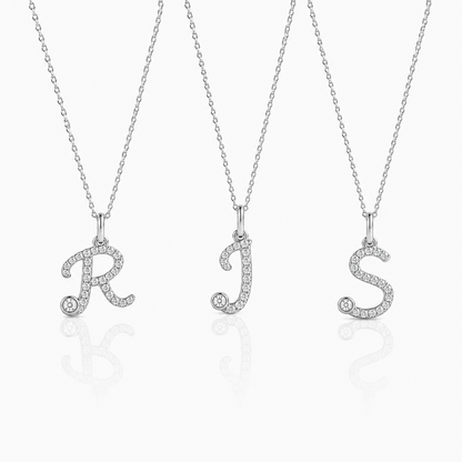 18K White Gold Initial Letter with Natural Diamond Pendant.