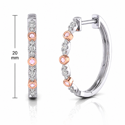 Eminence Pinks Vintage Inspired Bezel Diamond Hoop Earrings