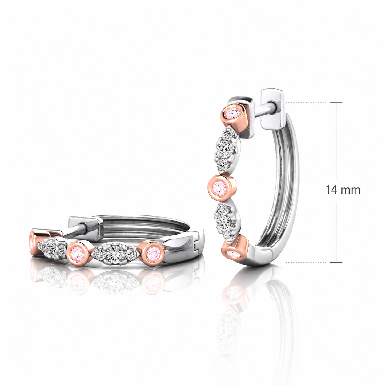 Eminence Pinks Small Vintage Inspired Bezel Diamond Hoop Earrings