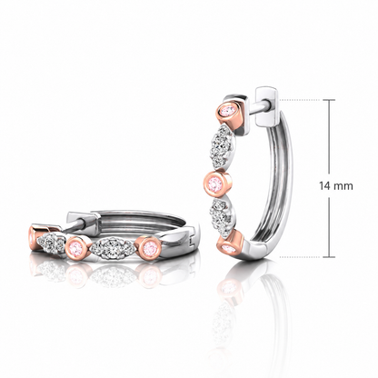 Eminence Pinks Small Vintage Inspired Bezel Diamond Hoop Earrings