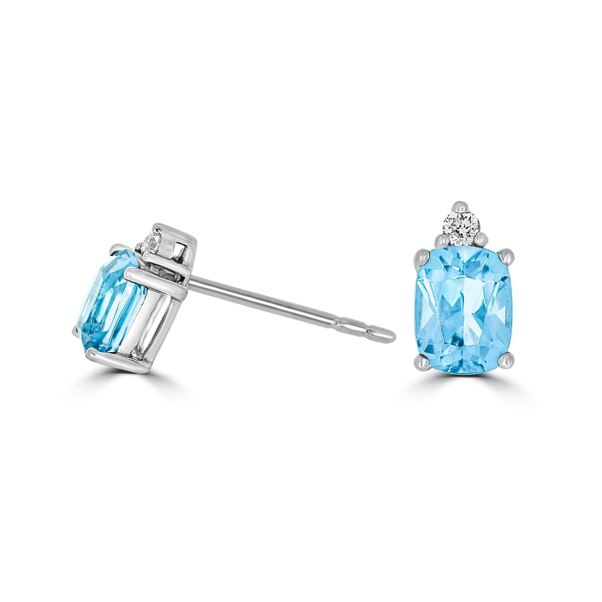 Cushion Aquamarine and Diamond Stud Earrings