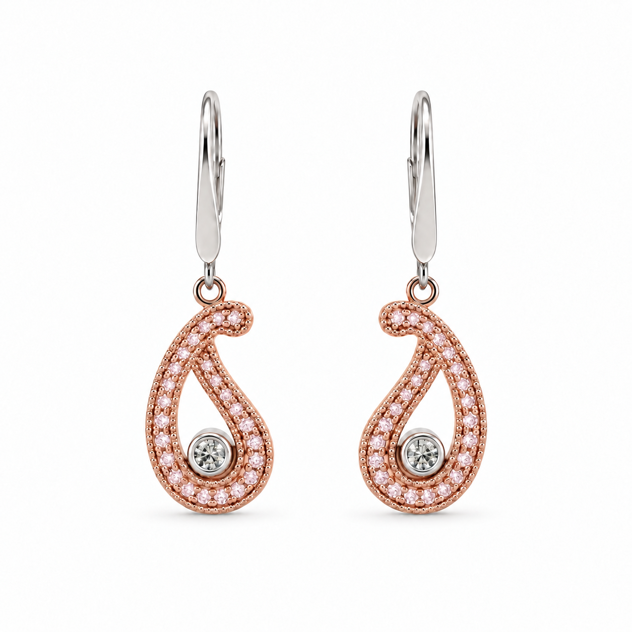 Paisley Pink Diamond Drop Earrings | 18ct White & Rose Gold