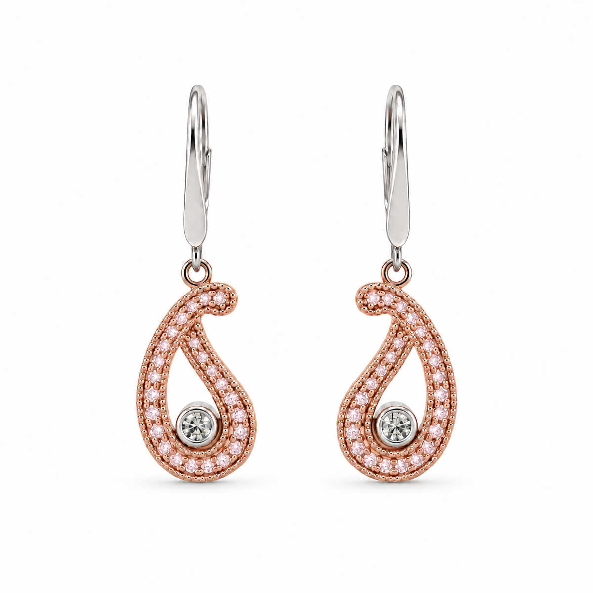 Paisley Pink Diamond Drop Earrings | 18ct White & Rose Gold