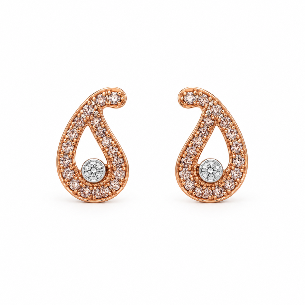 Paisley Pink Diamond Stud Earrings | 18ct White & Rose Gold