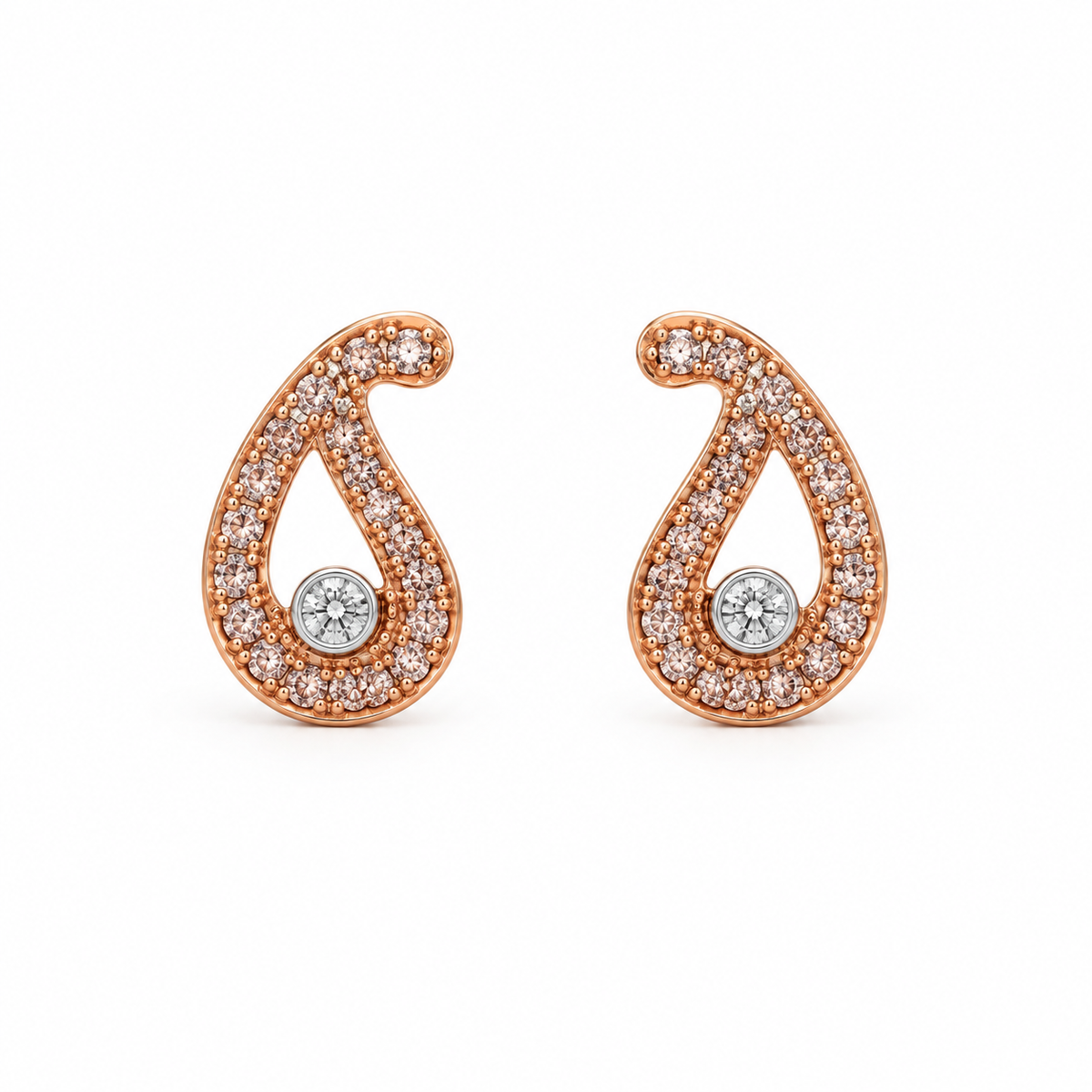 Paisley Pink Diamond Stud Earrings | 18ct White & Rose Gold
