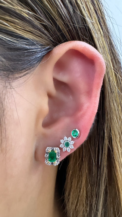 Emerald and Diamond Baguette Halo Studs