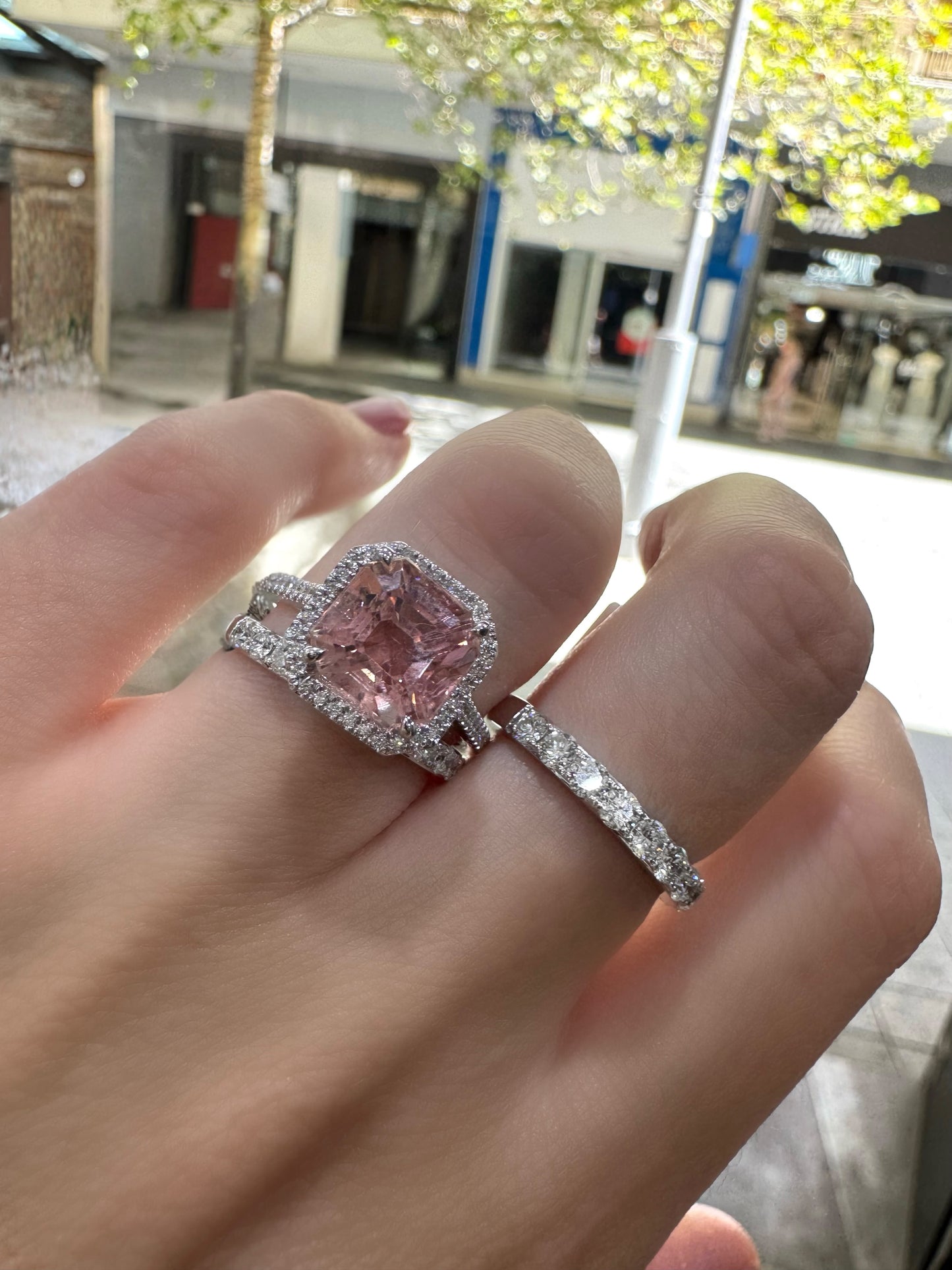 Pink Tourmaline & Diamond Halo Ring