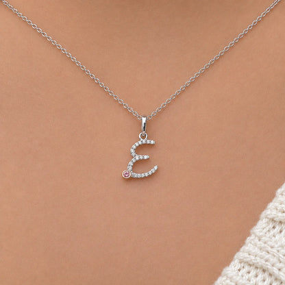 18K White Gold Initial Letter with Natural Diamond Pendant.