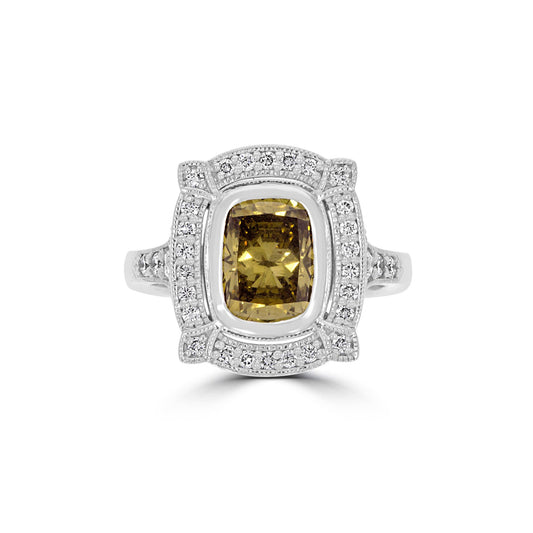 GIA Yellow 2.02ct Cushion Diamond Ring